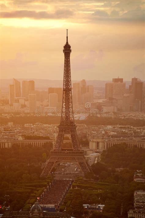 Eiffel Tower In Paris Aerial Sunset France Stock Image Image Of Paris