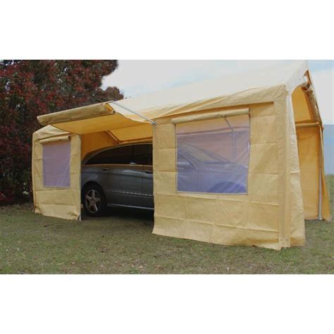 This 12' x 12' canopy is made of top. King Canopy Tan A-Frame Enclosed Carport with Awning - 10 ...