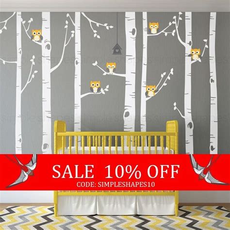 Sale Birch Tree Wall Decal Birch Tree With Owls By Simpleshapes Birch