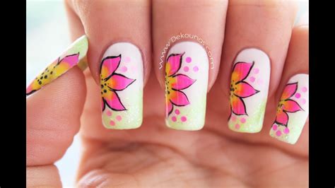 Perfecciona tus trasos caricaturas flores. Decoración de uñas flores faciles - Easy flower nail art - YouTube