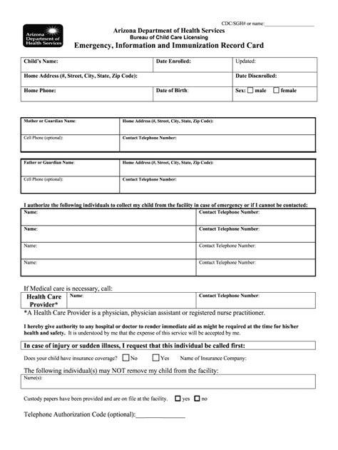 Emergency Information And Immunization Record Card Fill Out And Sign