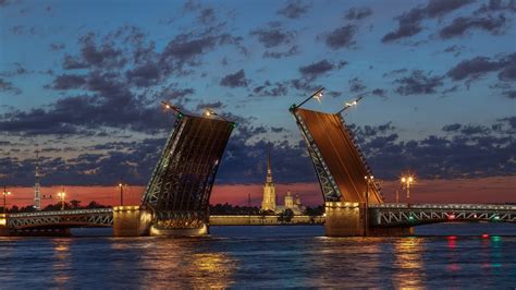 City Palace Bridge River Russia Saint Petersburg Under