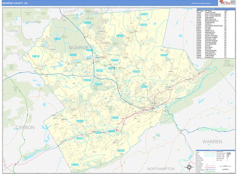 Monroe County, PA Zip Code Wall Map Basic Style by MarketMAPS - MapSales