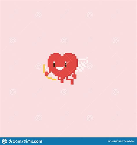 Pixel Heart Cupid Character With Arrowvalentine8bit Stock