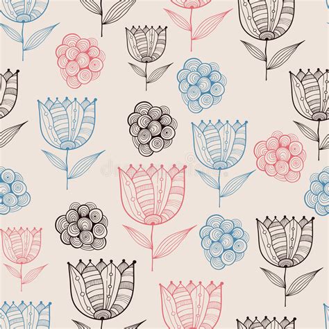 Vector Seamless Doodle Floral Pattern With Tulips Stock Vector