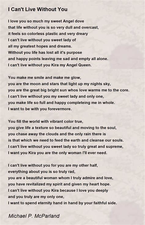 I Can't Live Without You - I Can't Live Without You Poem by Michael P