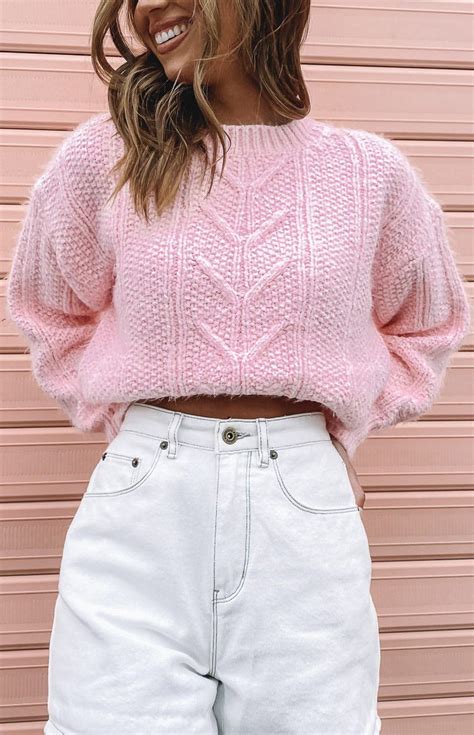 Aamina Cable Knit Jumper Pink Aesthetic Sweaters Fashion Outfits