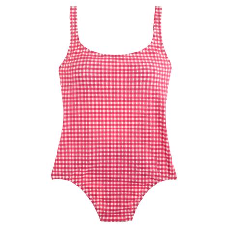 Lyst Jcrew Scoopneck One Piece Swimsuit In Gingham Seersucker In Red