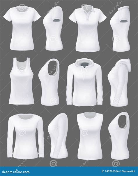 Modelos De La Maqueta De La Ropa De La Mujer Camisas De Deporte Blancas Ilustración Del Vector