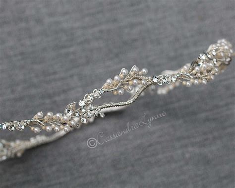 Delicate Beaded Branches Bridal Halo Crown Bridal Halo Stones And