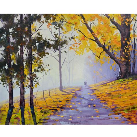Yellow Trees Oil Painting Autumn Painting Fall Landscape Road Etsy