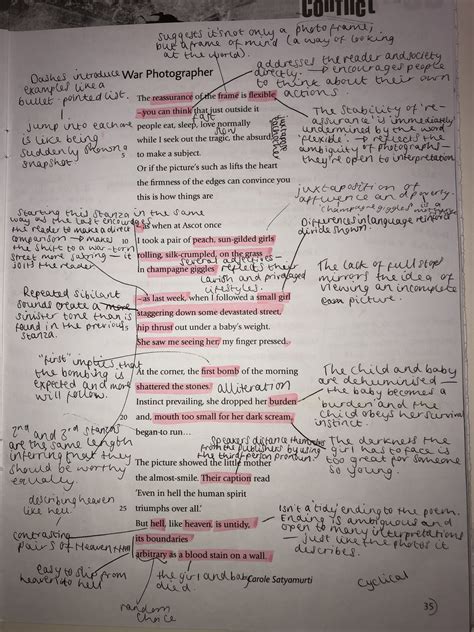 War Photographer Gcse Power And Conflict Poem Annotation English