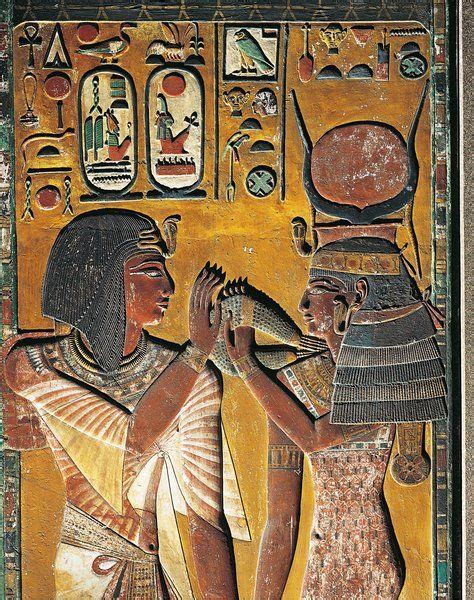 Goddess Hathor Offers Her Necklace To The Pharaoh Painted Relief From A Pillar Of The Tomb Of