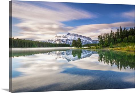 Canada Alberta Banff National Park Two Jack Lake And Mount Rundle