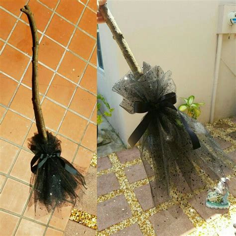 Diy Witches Broom Stick Made With A Tree Bran Tulle And Ribbon 😊