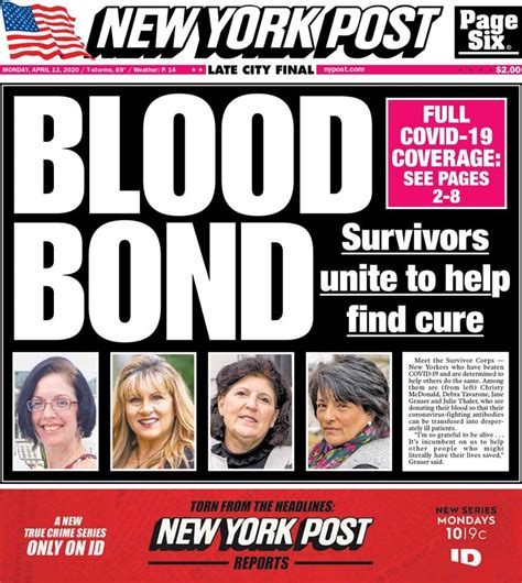 Ny Post Newspaper April 13 2020 In 2020 Post Newspaper Nyc