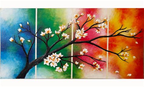 Buy 4 Seasons Floral Mural Painting Handmade Painting By Darshana Mutha