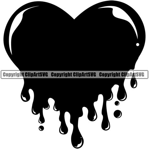 Blood Heart Dripping Design Element Black Color Melt Melting Black