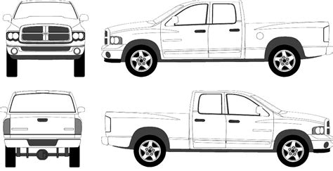 Download pickup truck stock vectors. 2003 Dodge Ram 1500 crew Pickup Truck blueprints free - Outlines