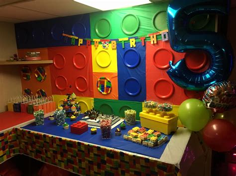 Diy Lego Boy Birthday Party Ideas Candy Cake Table Set Up Brick Wall