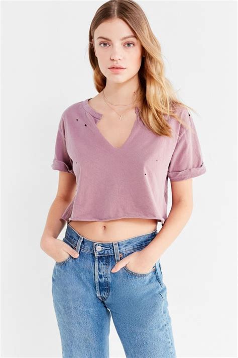 Truly Madly Deeply Notch Neck Cropped Tee Urban Outfitters