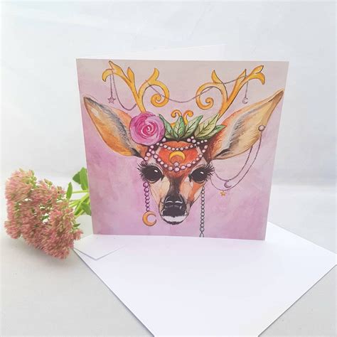 Boho Deer Greetings Card Deer Card Blank Inside Etsy