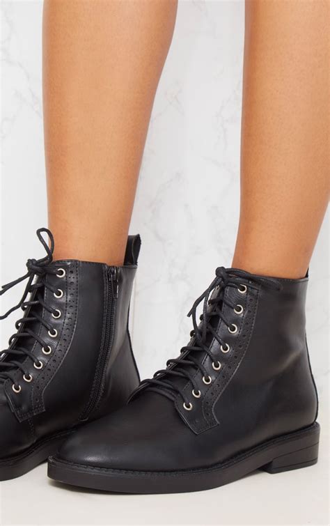 Black Lace Up Ankle Boot Shoes Prettylittlething