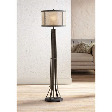 Winston Textured Bronze Industrial Floor Lamp Mica Shade 9m654