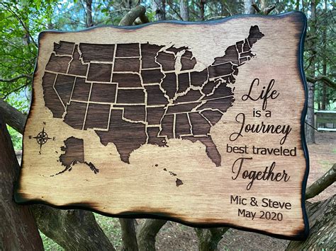 United States Push Pin Travel Map Personalized Wood Compass Etsy