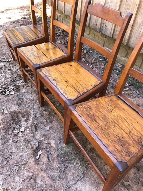 Charming Set Of Farmhouse Rustic Honey Colored Pine Dining Chairs At