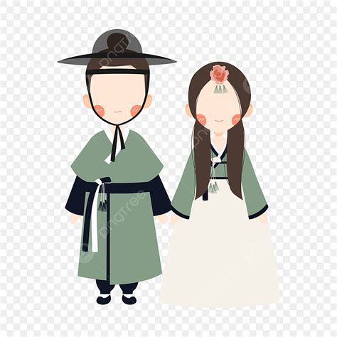 Cute Korean Couple Wearing Green Hanbok Vector Hanbok Korean Hanbok