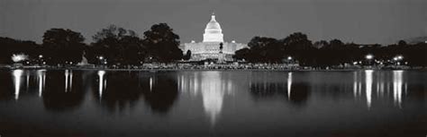 Washington dc city skyline black and white silhouette with reflections. The Capital Building Washington D.C. Aerial Skyline Photo