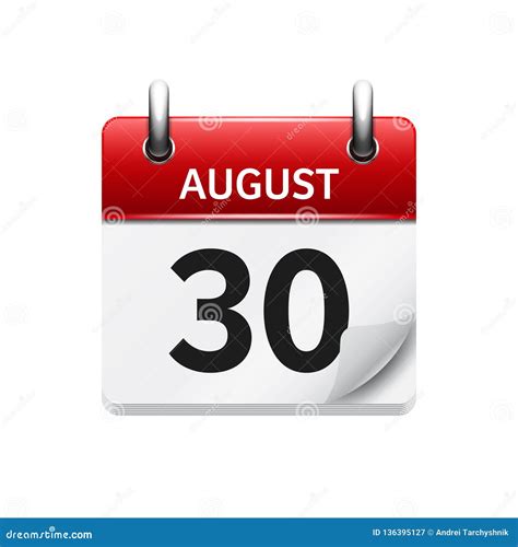 August 30 Vector Flat Daily Calendar Icon Date And Time Day Month