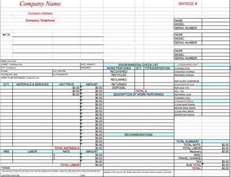 HVAC Invoice Template Spreadsheet Templates for Busines Free Hvac Training. Free Hvac Invoice ...