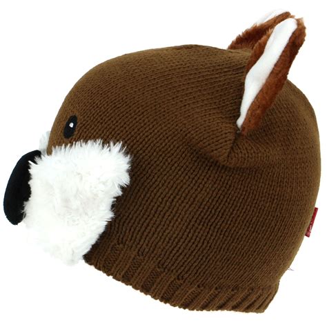Animal Hat Childrens Kids Fine Knit Beanie Hat Fox Rabbit With Faux Fur