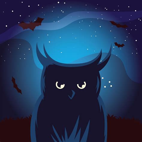 Halloween Owl Cartoon With Bats At Night Vector Design 1940044 Vector