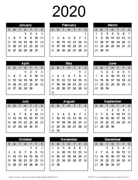 2020 Calendar Printable Pdf Allowed For You To My Own Website In