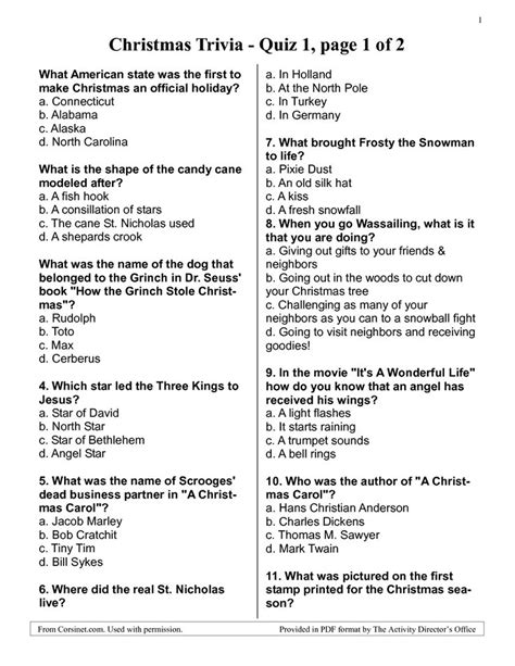 Christmas Quiz With Answers Printable Printable World Holiday