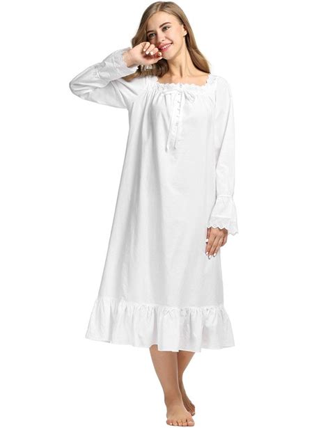 Avidlove Womens Cotton Victorian Nightgowns Romantic Long Bell Sleeve