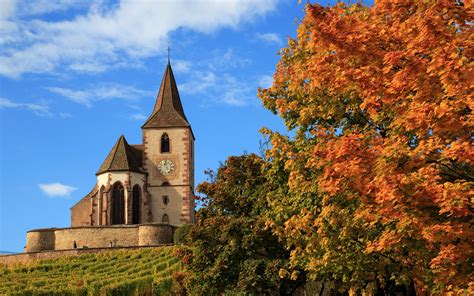 Wallpaper France Church Autumn Maple Trees 2560x1600 Hd Picture Image