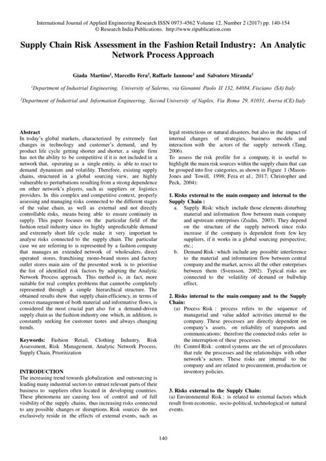 Supply chain management is required in order for the baker to get the raw ingredients and then to sell the. (PDF) Supply chain risk assessment in the fashion retail ...