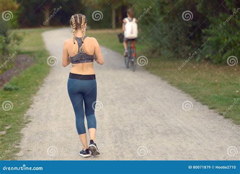 Young Woman Out Jogging In A Path Stock Image Image Of Sport Concept