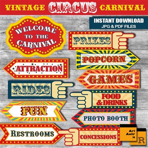Vintage Circus Carnival Party Signs Instant Download A3 Size