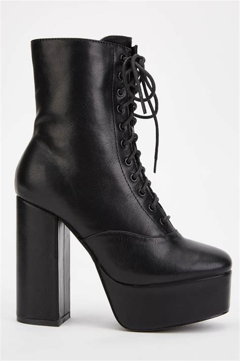 Chunky High Platform Heel Boots Black Just £6