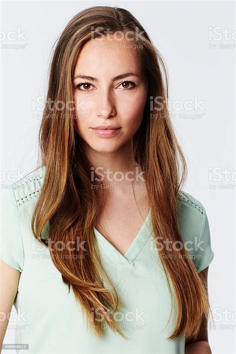 Beautiful Brown Eyed Woman In Studio Portrait Stock Photo Download