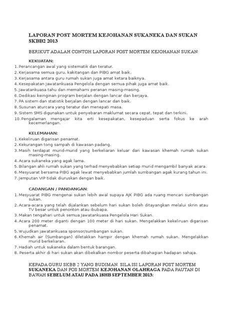 Laporan post mortem program sains sukan. CONTOH POST MORTEM HARI SUKAN TAHUNAN.docx