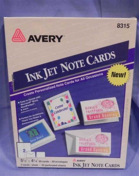 New Avery 8315 Ink Jet Note Cards 50 55 X 424 Cards Wenvelopes