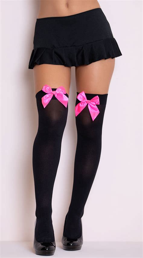 Opaque Thigh Highs With Satin Bow Costume Hosiery Costume Thigh High Satin Bow Thigh High