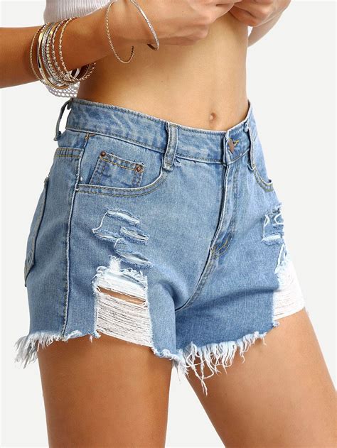 Ripped Light Blue Denim Shorts Sheinsheinside