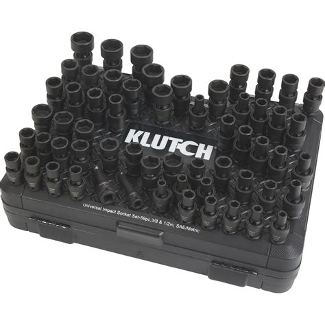 Klutch Universal Joint Impact Socket Set — 59 Pc 38in And 12in
